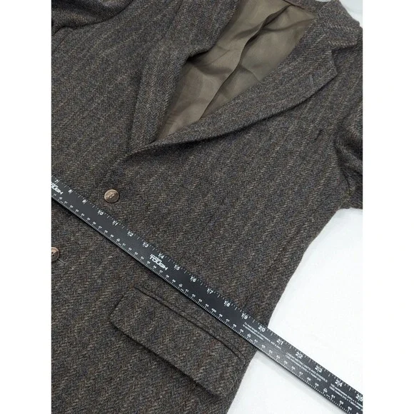 Haggar‎ Tweed Wool Blazer Suit Jacket Brown Double Striped Wool40L 42 Chest